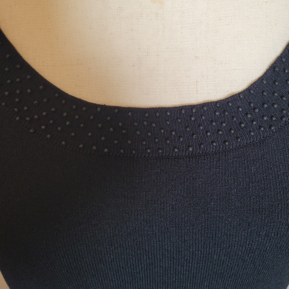 Black Sleeveless Knit Tank Top Beaded Neckline Size L